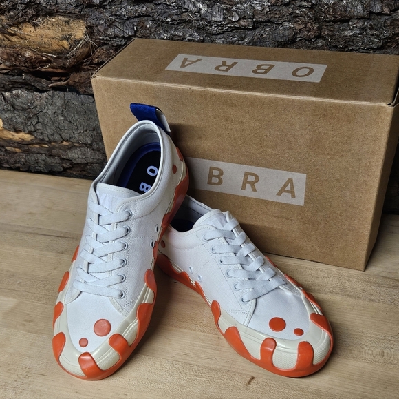 OBRA white blue n orange low lace up sneaker size 9mens - Picture 2 of 7